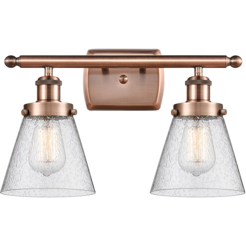 Ballston Small Cone LED 16 inch Antique Copper Bath Vanity Light Wall Light in Seedy Glass