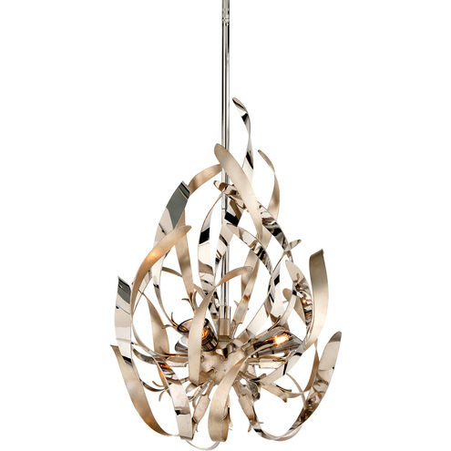 Graffiti 3 Light 15 inch Silver Leaf Polished Nickel Pendant Ceiling Light
