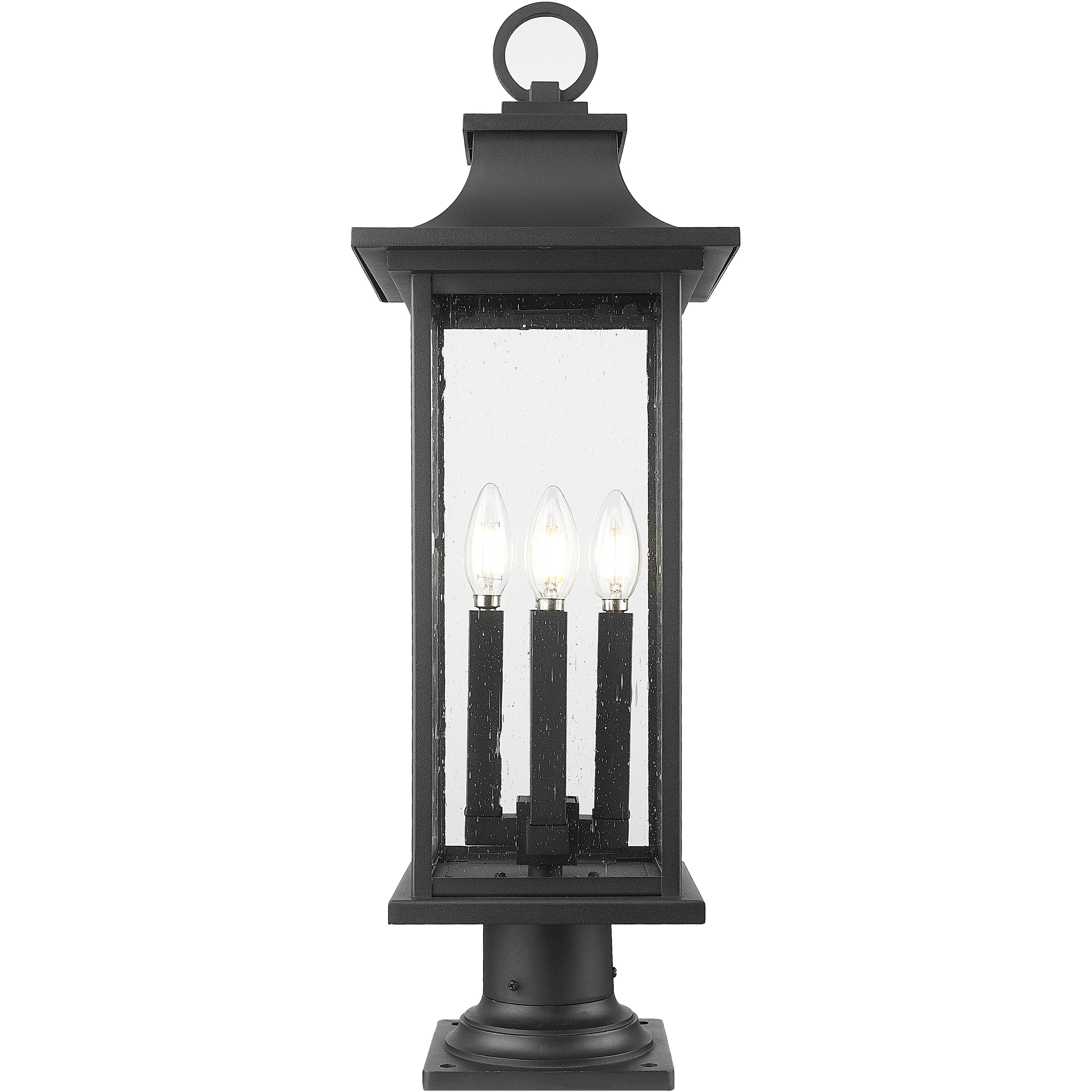 Tiberius 4 Light 27.25 inch Black Outdoor Pier Mounted Fixture in Clear Seedy Glass