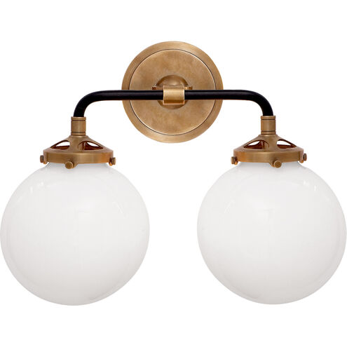 Ian K. Fowler Bistro 2 Light 14 inch Hand-Rubbed Antique Brass and Black Bath Sconce Wall Light in White Glass