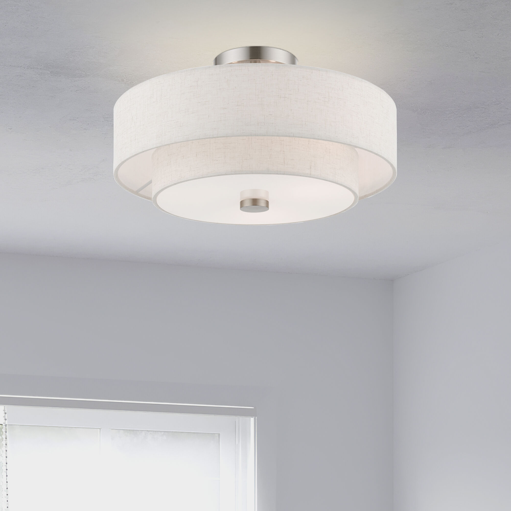 Meridian 3 Light 15 inch Brushed Nickel Semi-Flush Ceiling Light