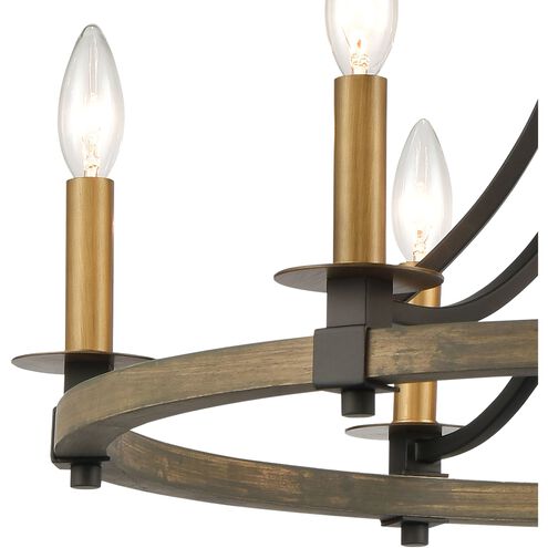 Woodbridge 6 Light 24 inch Matte Black with Weathered Oak Chandelier Ceiling Light