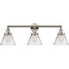 Franklin Restoration Large Cone 3 Light 32 inch Polished Nickel Bath Vanity Light Wall Light in Clear Glass, Franklin Restoration