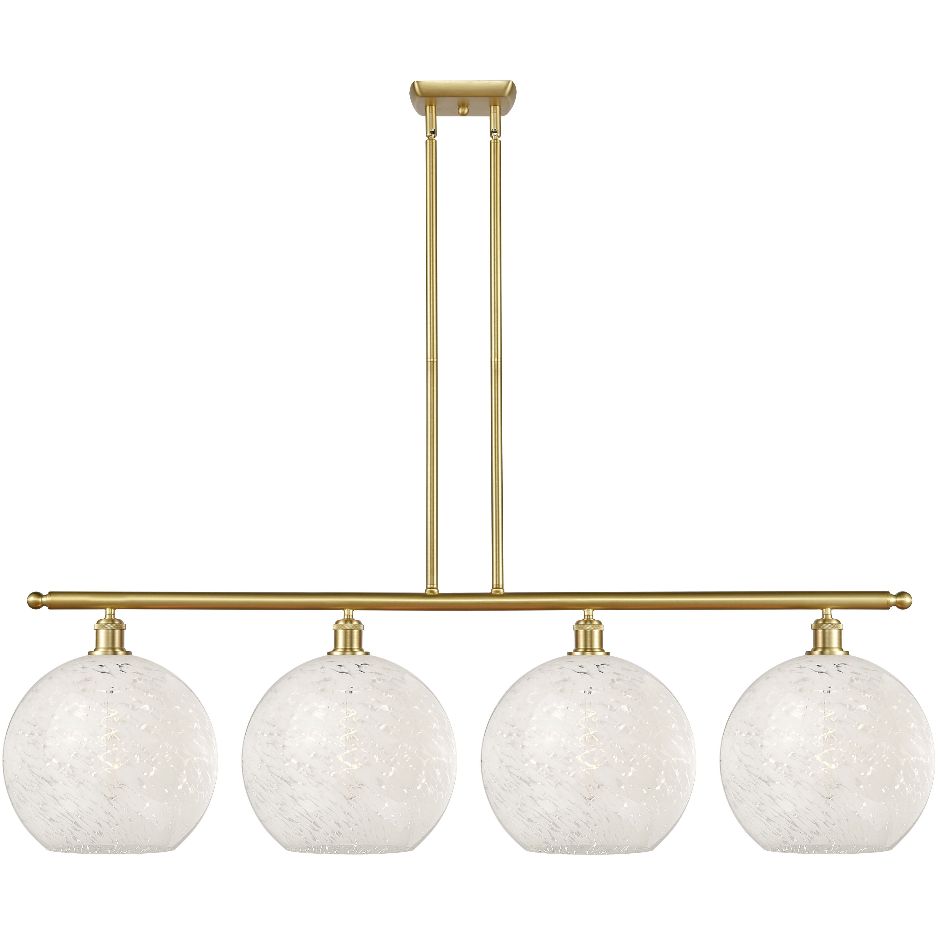 Ballston White Mouchette 4 Light 50.25 inch Satin Gold Stem Hung Island Light Ceiling Light