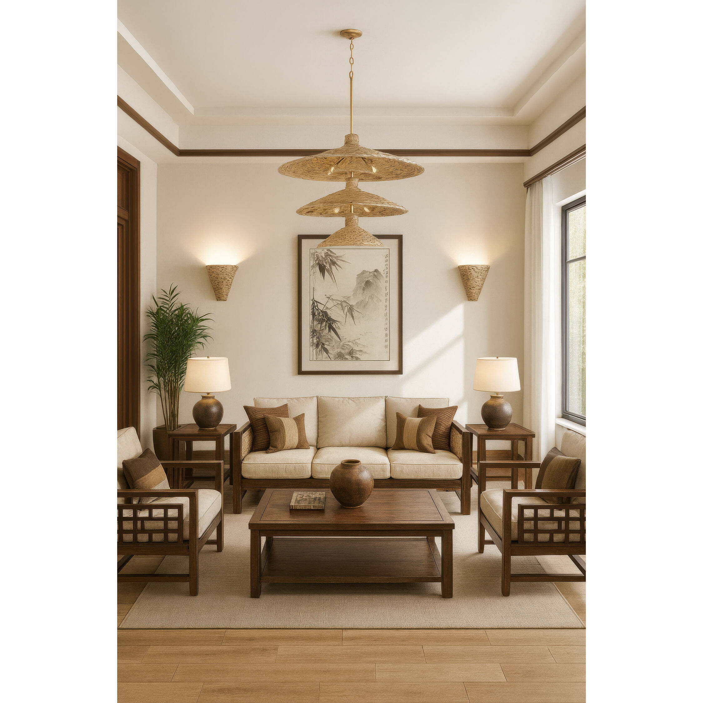 Hilton Head 15 Light 34.25 inch French Gold with Natural Seagrass Pendant Ceiling Light