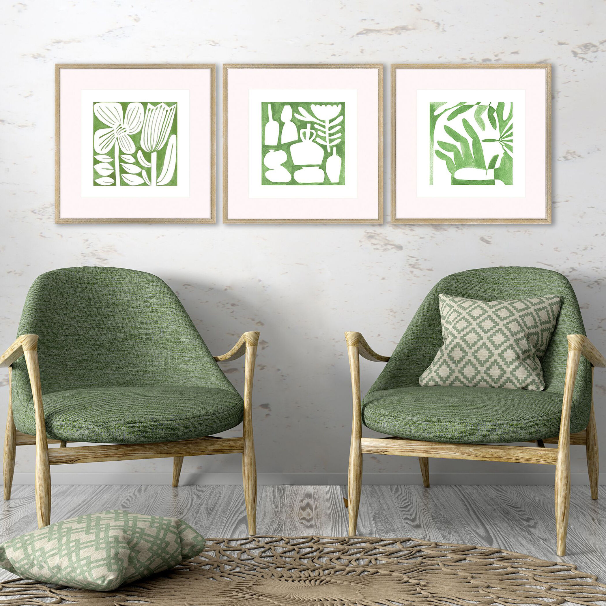 Minimal Moments Green and Multi and White Framed Art