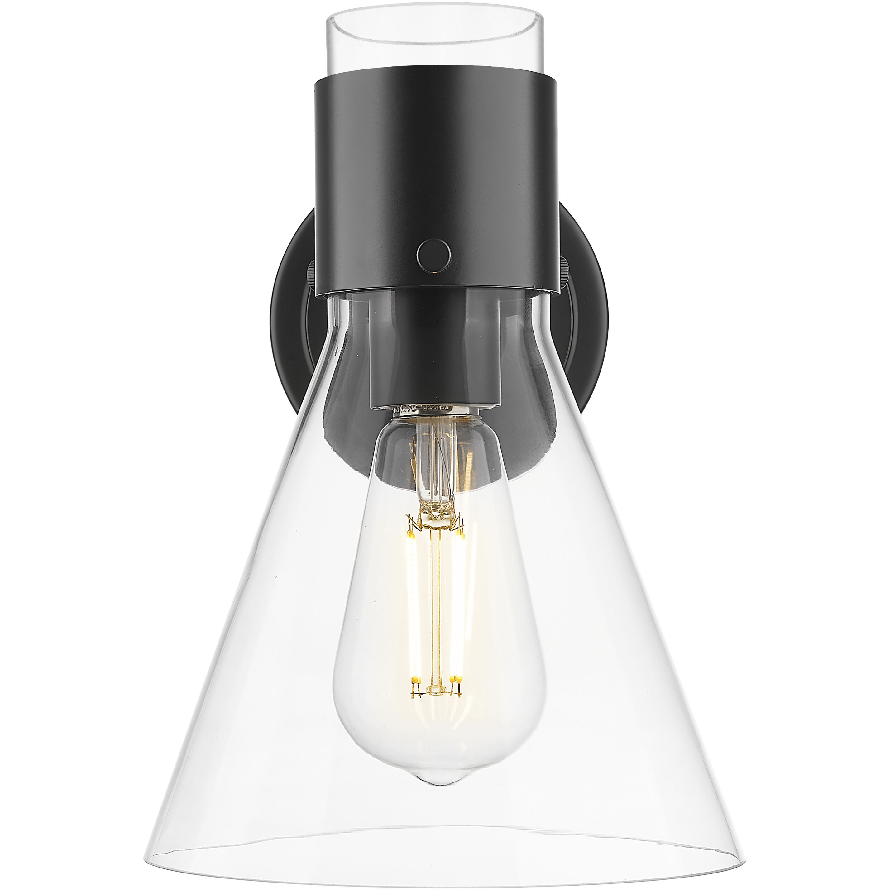 Lawton Cone Sconce Wall Light in Matte Black, Clear Glass