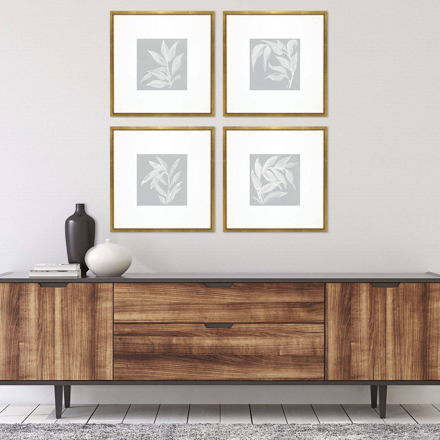 Echinacea Leaf Study Blue and White Framed Art