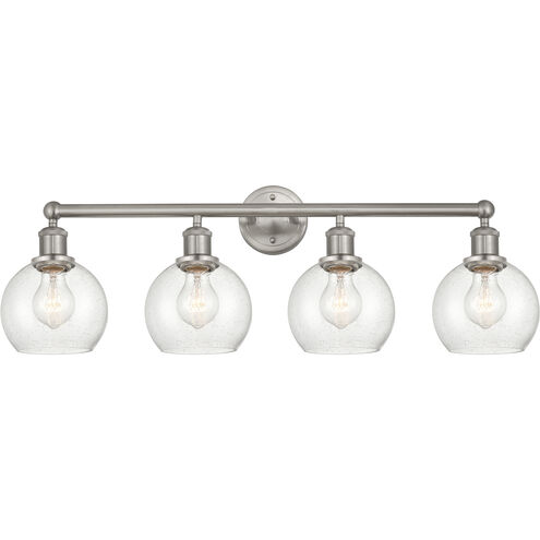 Edison Athens 4 Light 33 inch Brushed Satin Nickel Bath Vanity Light Wall Light in Seedy Glass
