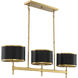 Delphi 3 Light 42 inch Black with Warm Brass Accents Linear Chandelier Ceiling Light