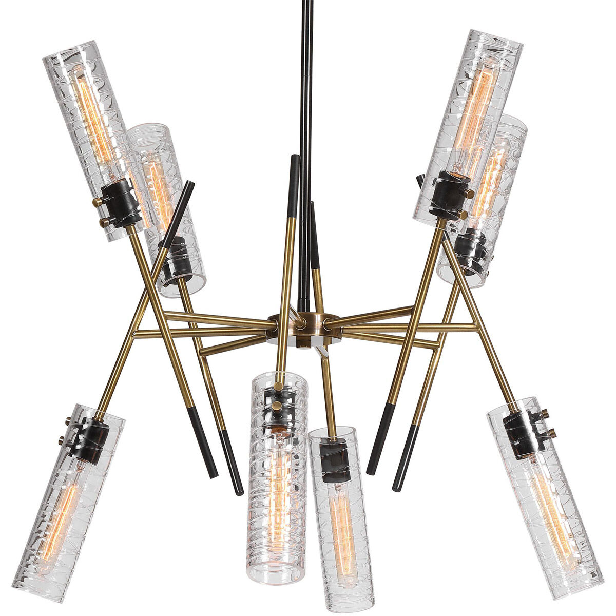 Telesto 8 Light 32 inch Texture Black and Antique Brass Linear Pendant Ceiling Light
