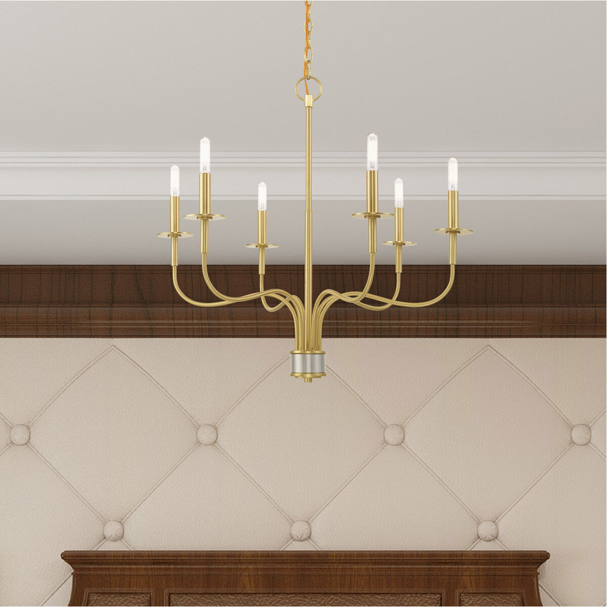 Lisbon 6 Light 26 inch Satin Brass Chandelier Ceiling Light