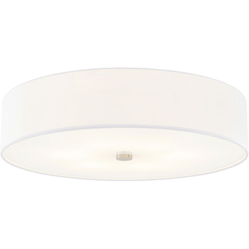 Textile Collection 6 Light 30 inch Brushed Nickel Flush Mount Ceiling Light in White, Classic Family