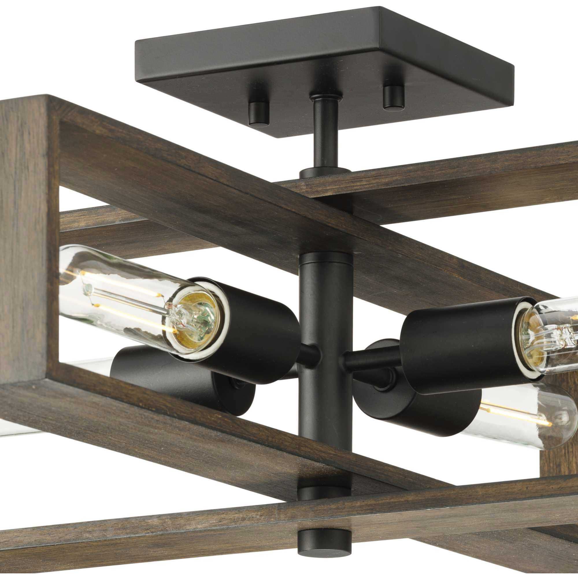 Boundary 4 Light 24 inch Matte Black Semi-Flush Mount Ceiling Light, Design Series