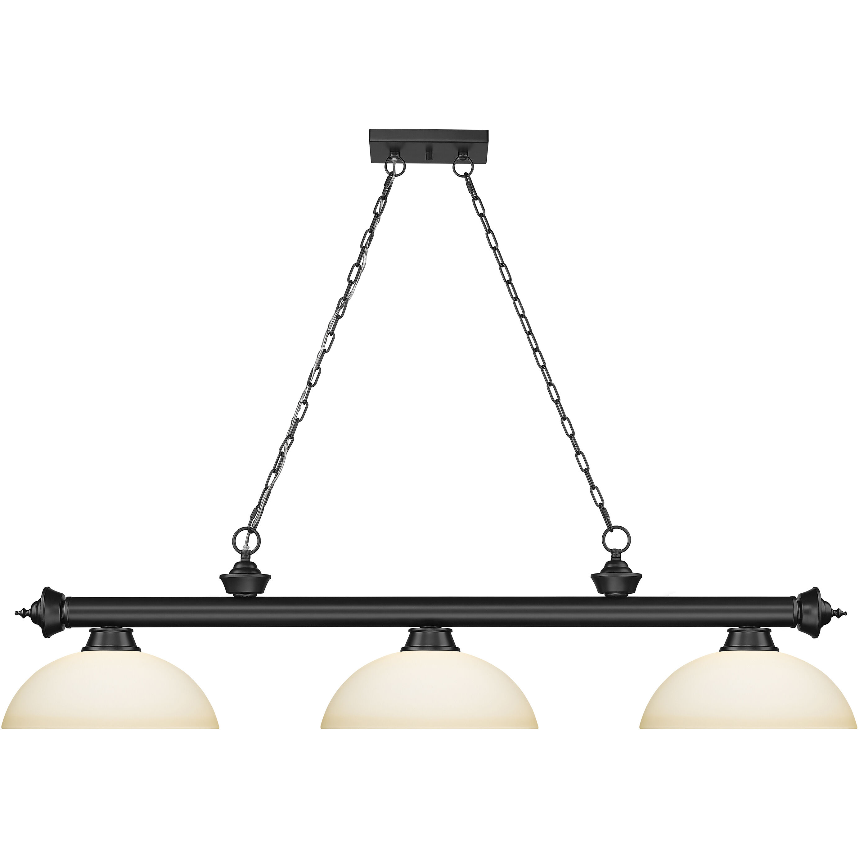 Cordon 3 Light 57.25 inch Matte Black Billiard Ceiling Light in Matte Opal Glass