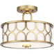 Mid-Century Modern 2 Light 13 inch Natural Brass Semi-Flush Ceiling Light