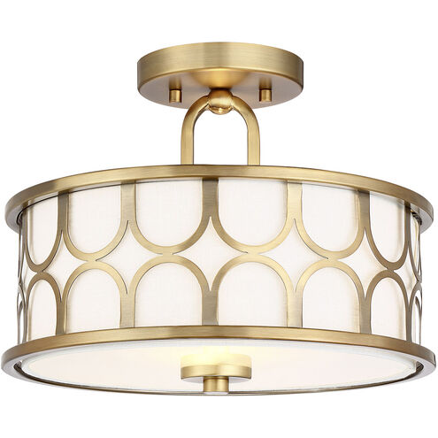 Mid-Century Modern 2 Light 13 inch Natural Brass Semi-Flush Ceiling Light