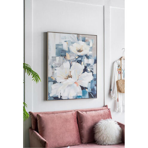 Blooming Florals Gold/White/Blue Hand-Painted Wall Art