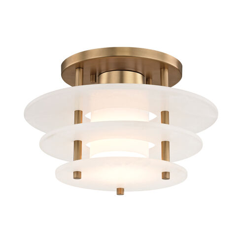 Gatsby LED 11.75 inch Aged Brass Flush Mount Ceiling Light, Spanish Alabaster