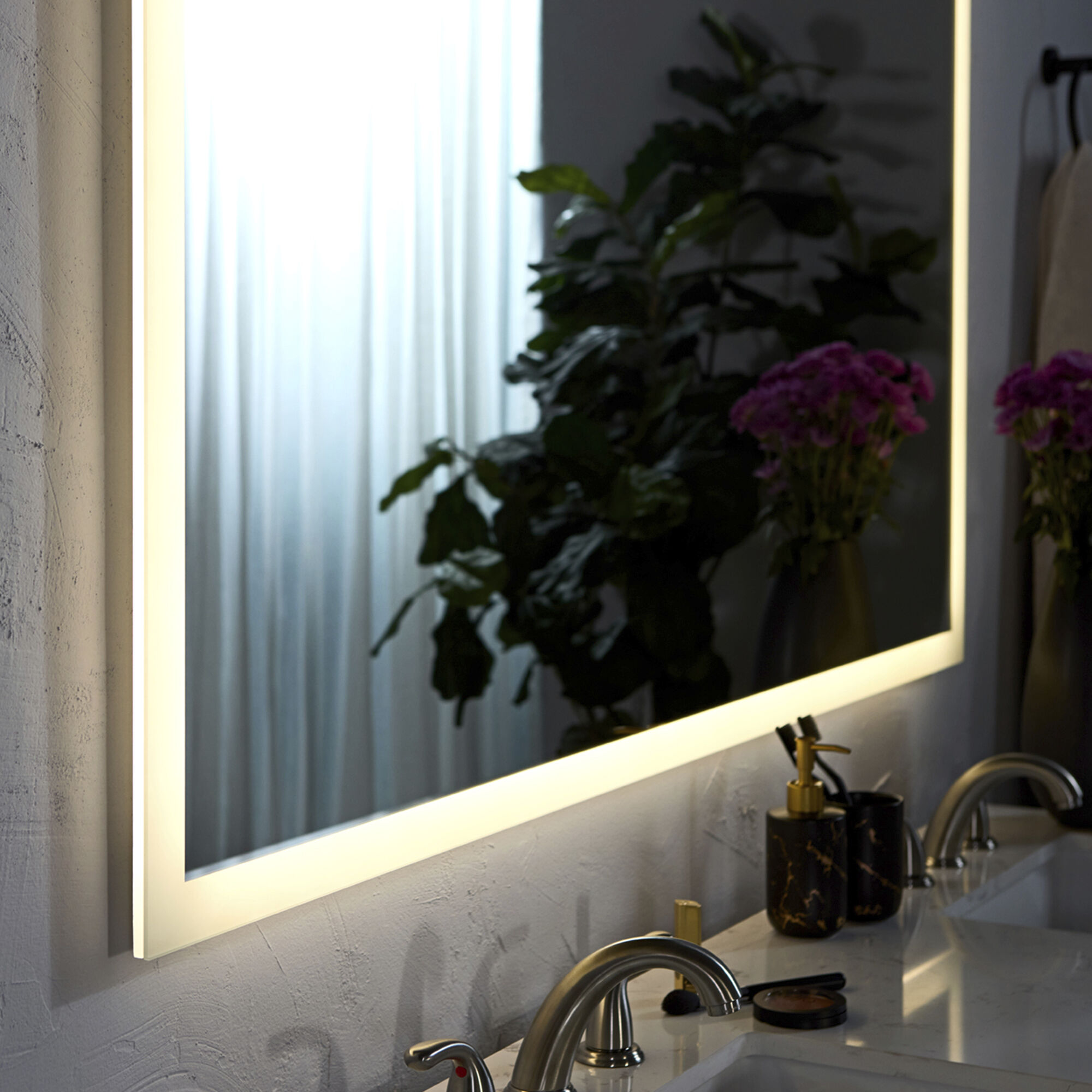 Starlight 48 X 48 inch Black LED Lighted Mirror, Vanita by Oxygen