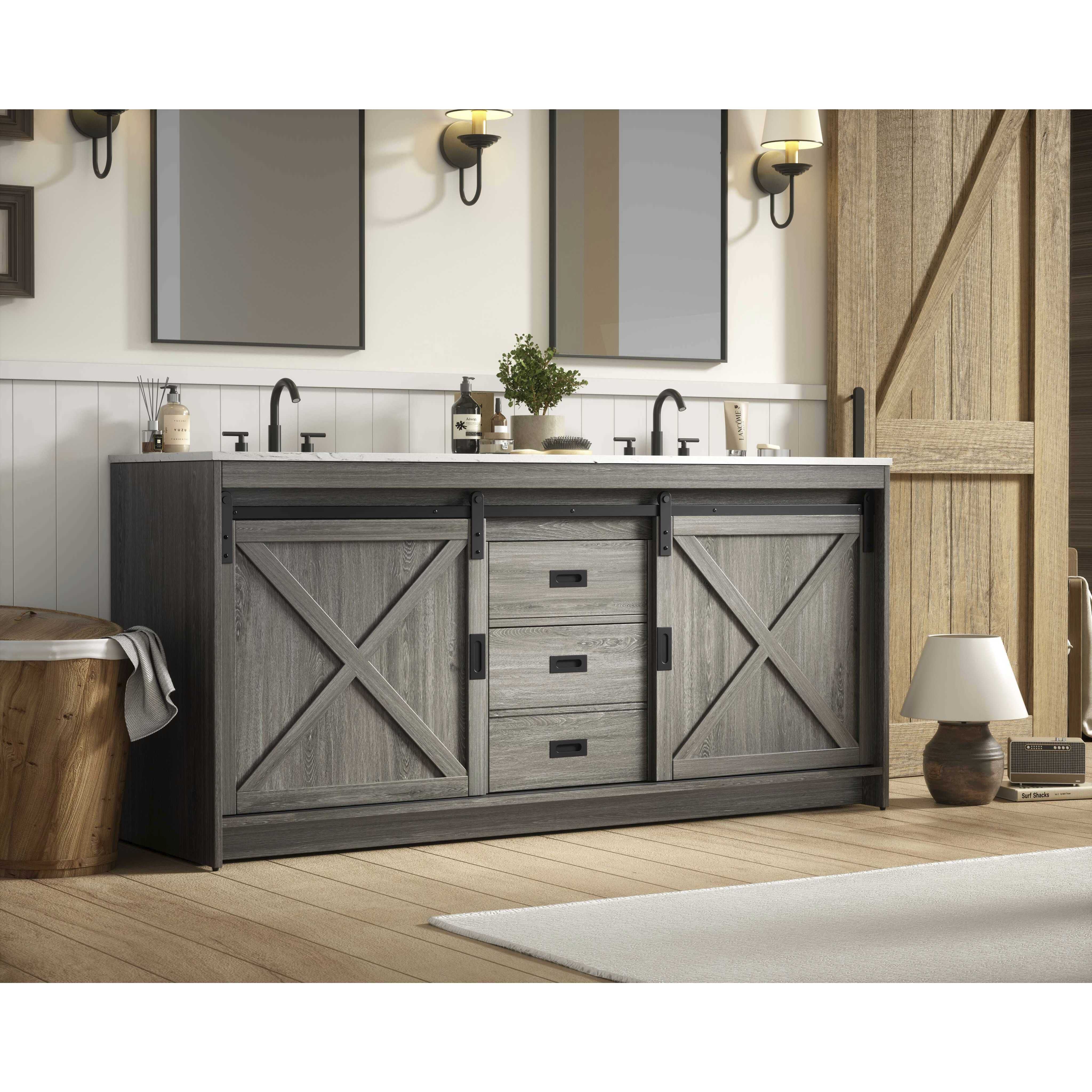 Austin 72 X 34 inch Rustic Grey Bathroom Vanity Cabinet