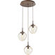 Aster Incandescent 3 Light Burnished Bronze Chandelier Ceiling Light, Round Multi-Pendant