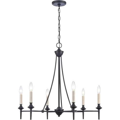 Solomon 6 Light 28 inch Matte Black with Antique White Chandelier Ceiling Light