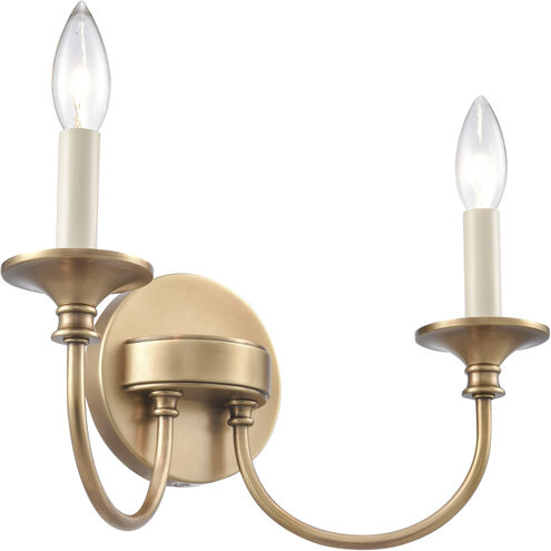 Cecil 2 Light 14 inch Natural Brass and Off White Vanity Light Wall Light