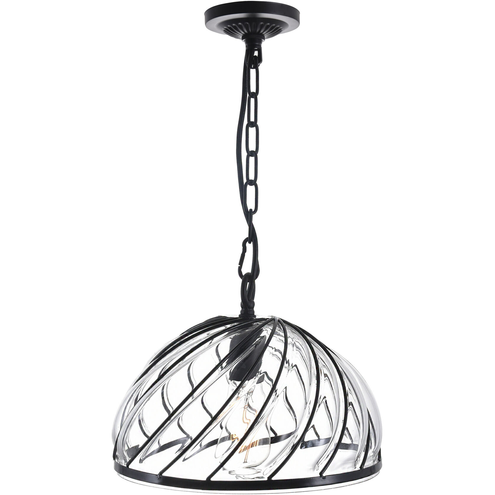 Escot 1 Light 12 inch Black and Wood Down Pendant Ceiling Light