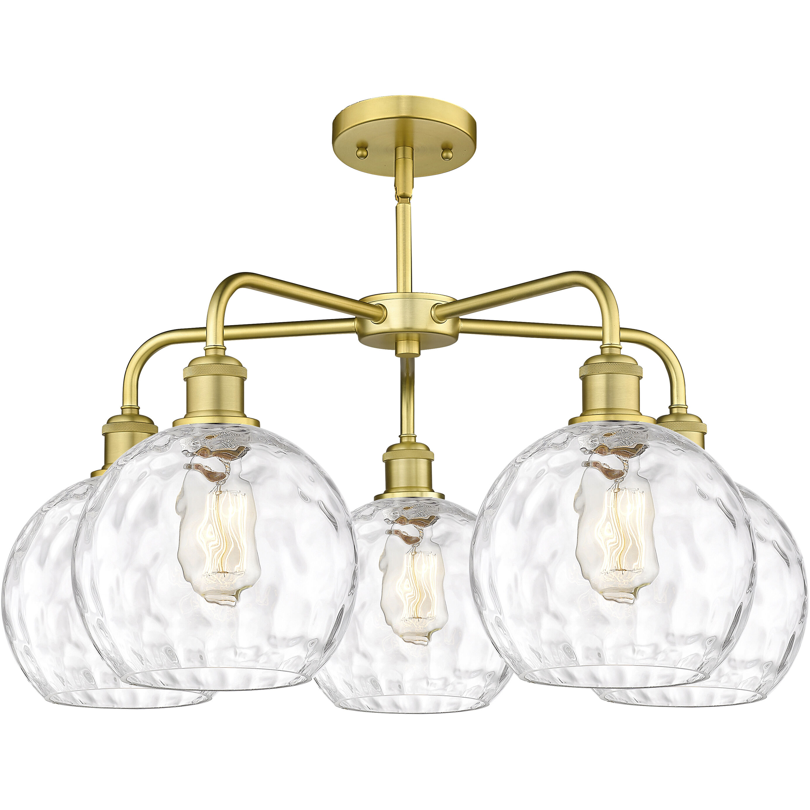 Athens Water Glass 5 Light 26 inch Satin Gold Chandelier Ceiling Light