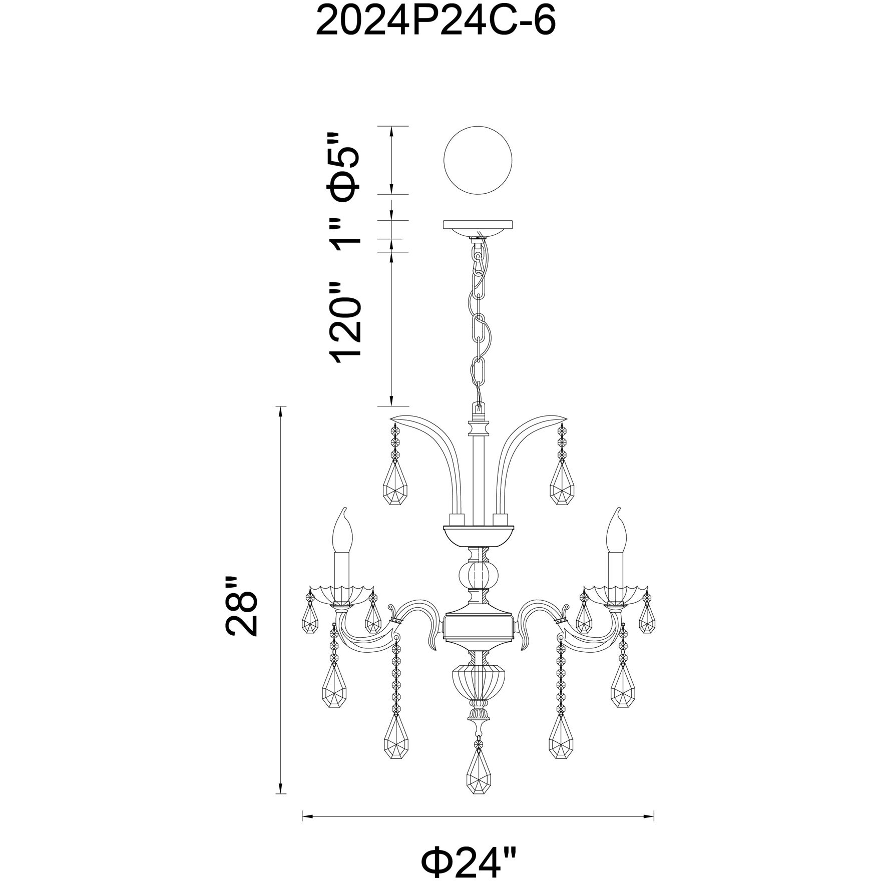 Glorious 6 Light 24 inch Chrome Up Chandelier Ceiling Light
