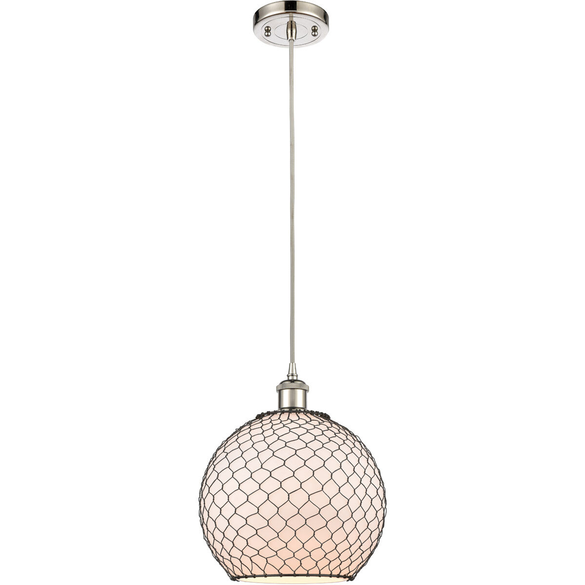 Ballston Large Farmhouse Chicken Wire LED 10 inch Polished Nickel Mini Pendant Ceiling Light, Ballston