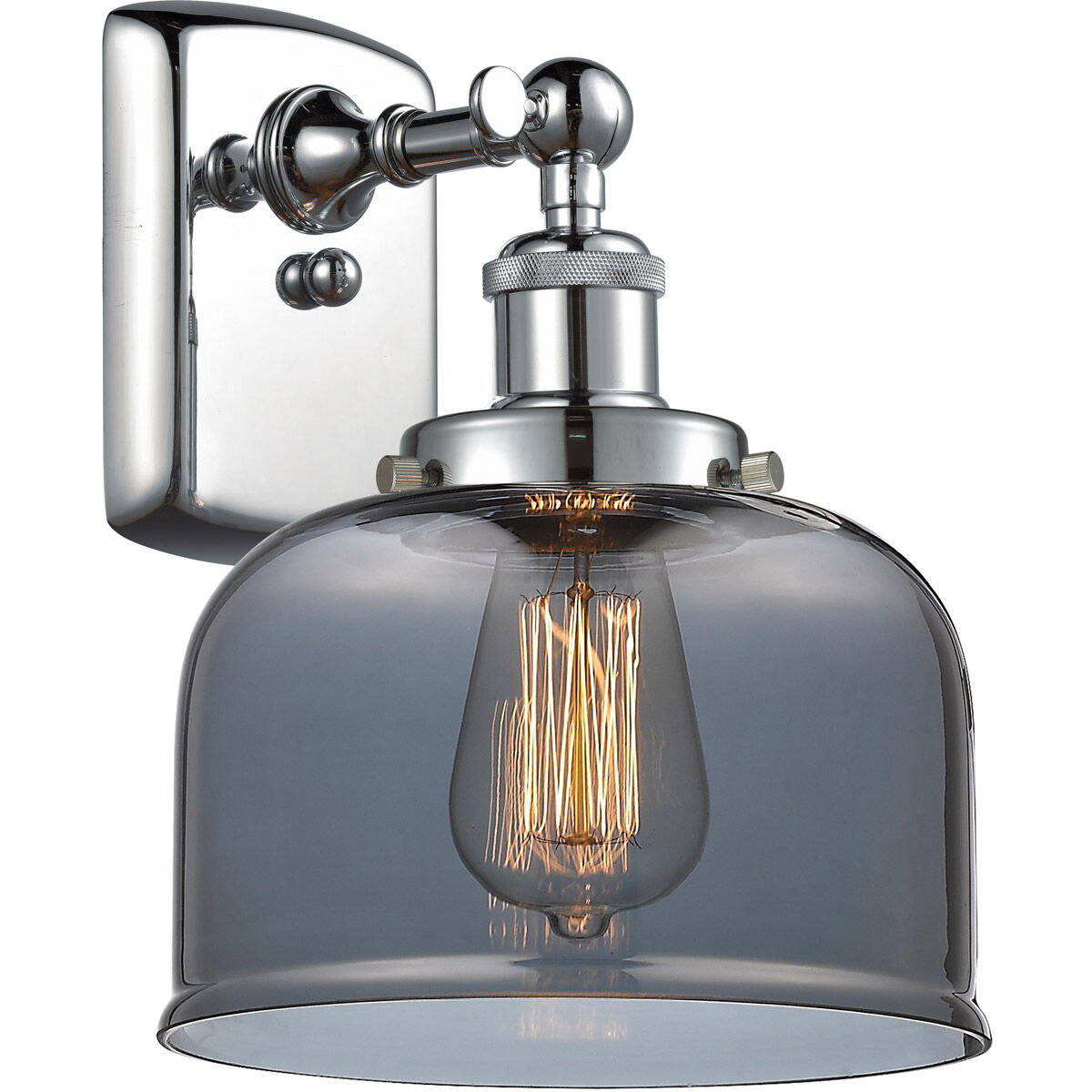Ballston Large Bell 1 Light 8 inch Polished Chrome Sconce Wall Light in Plated Smoke Glass, Ballston