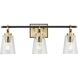 Cassell 3 Light 24.12 inch Vintage Brass Bathroom Vanity Light Wall Light