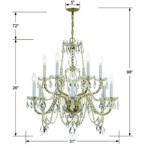 Traditional Crystal 12 Light 31 inch Polished Brass Chandelier Ceiling Light
