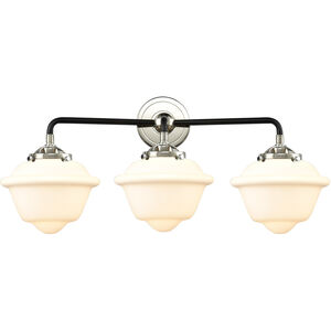 Nouveau Small Oxford 3 Light 26 inch Black Polished Nickel Bath Vanity Light Wall Light in Matte White Glass, Nouveau