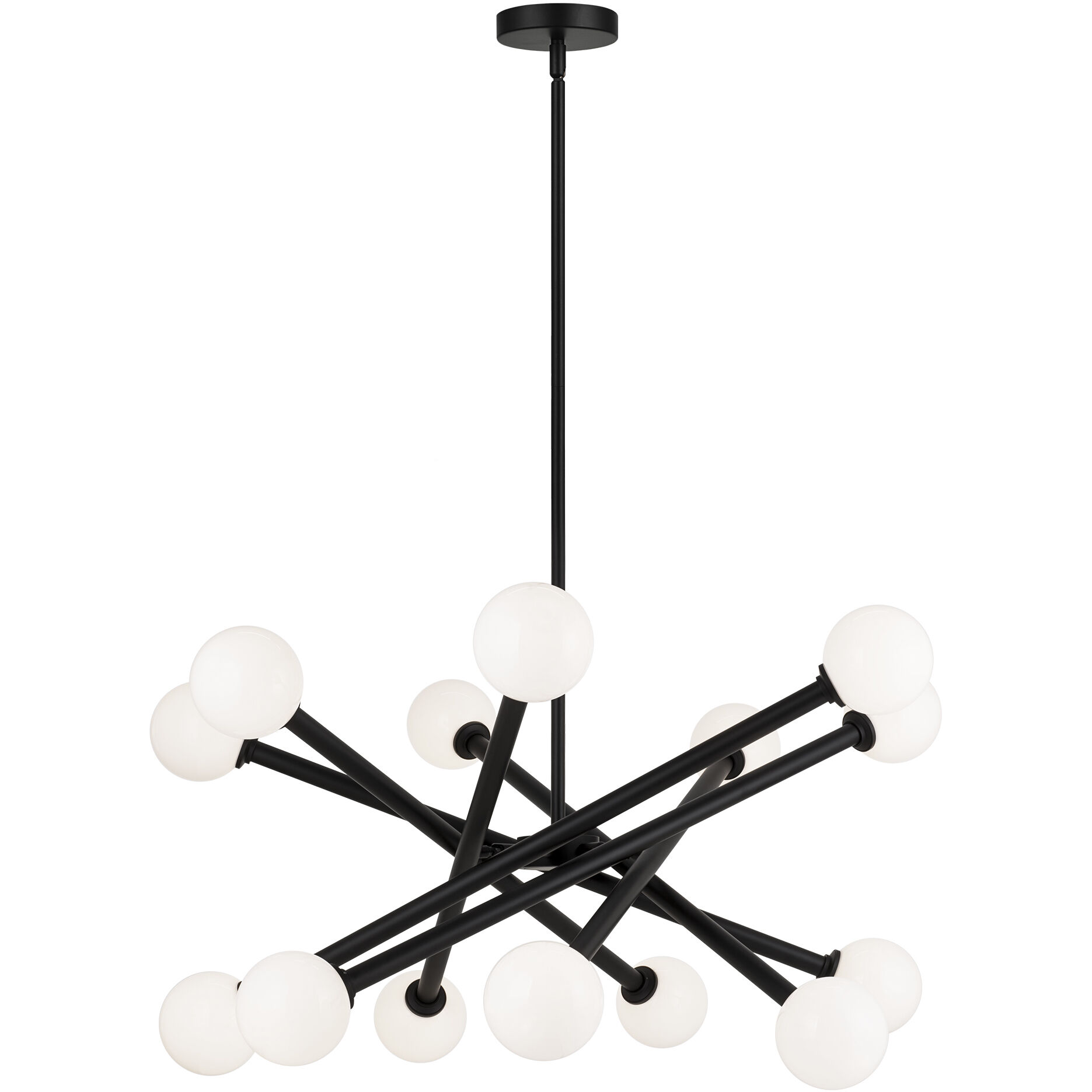 Matchstix 14 Light 34.75 inch Black Pendant Ceiling Light in Black and Opal Glass
