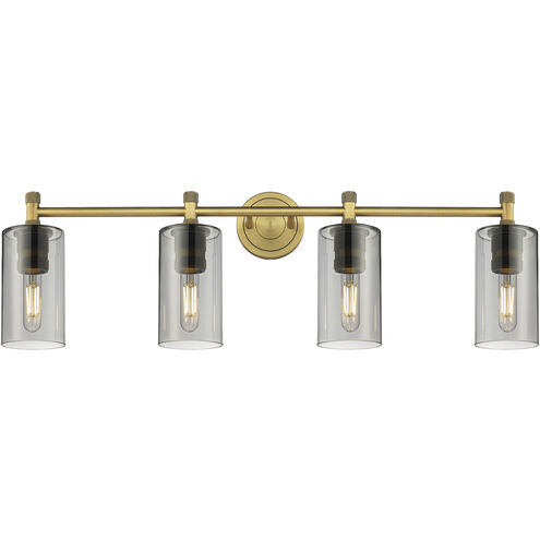 Crown Point 4 Light 33.88 inch Brushed Brass Bath Vanity Light Wall Light in Light Smoke Glass