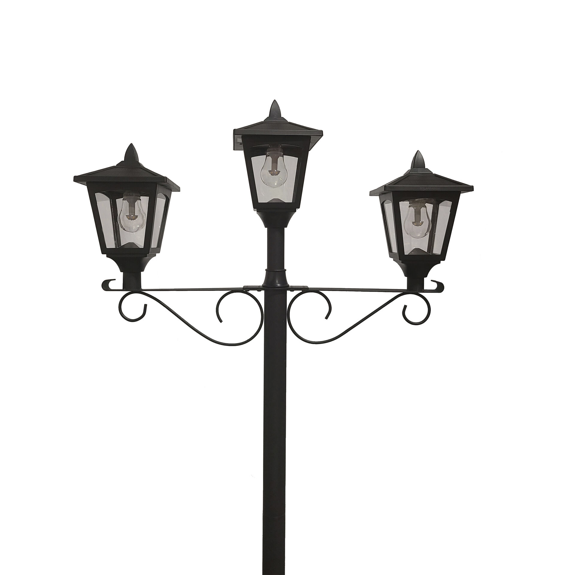 Triple Head 3 Light 78.5 inch Black Post Light, Solar