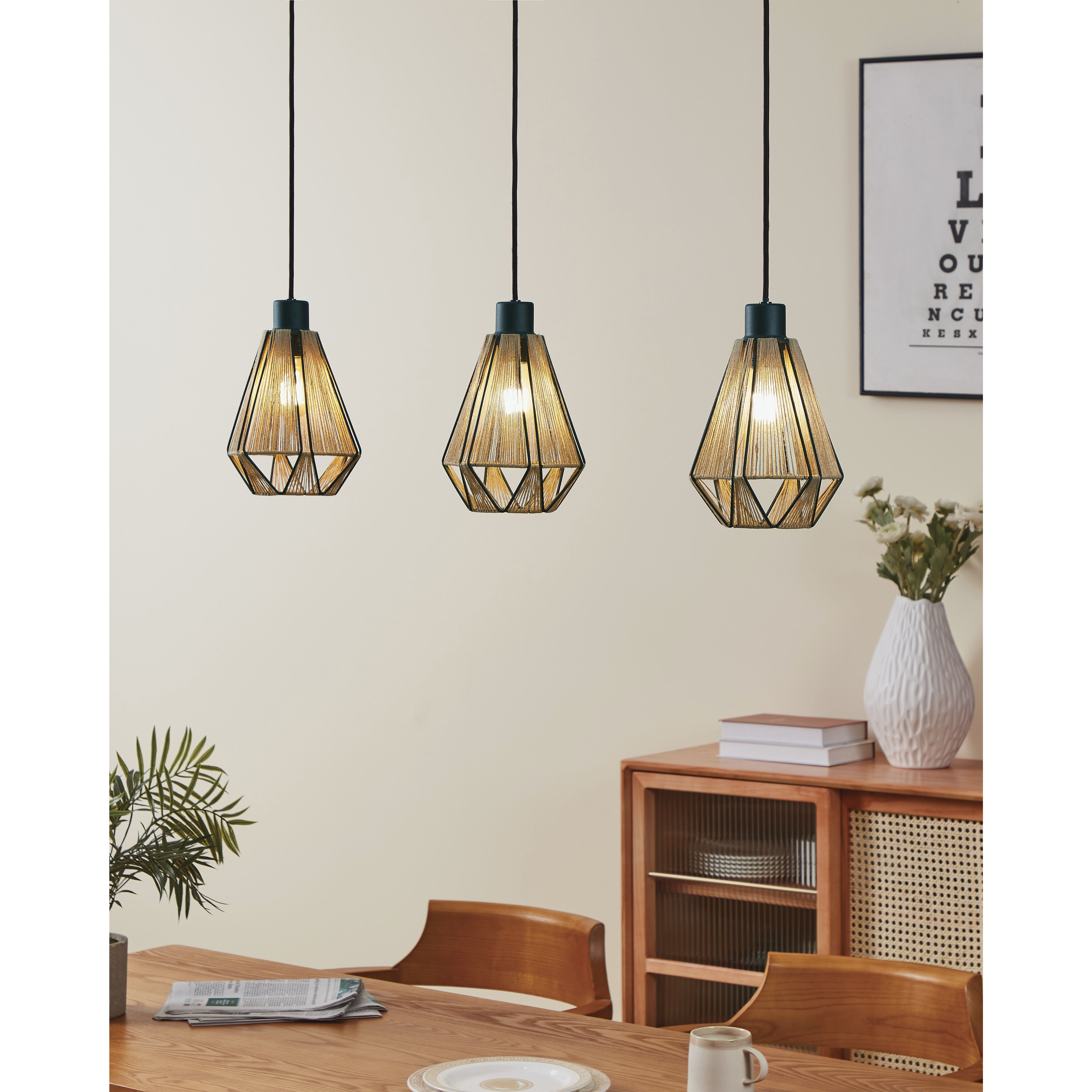 Adwickle 3 Light 6.89 inch Black Pendant Ceiling Light