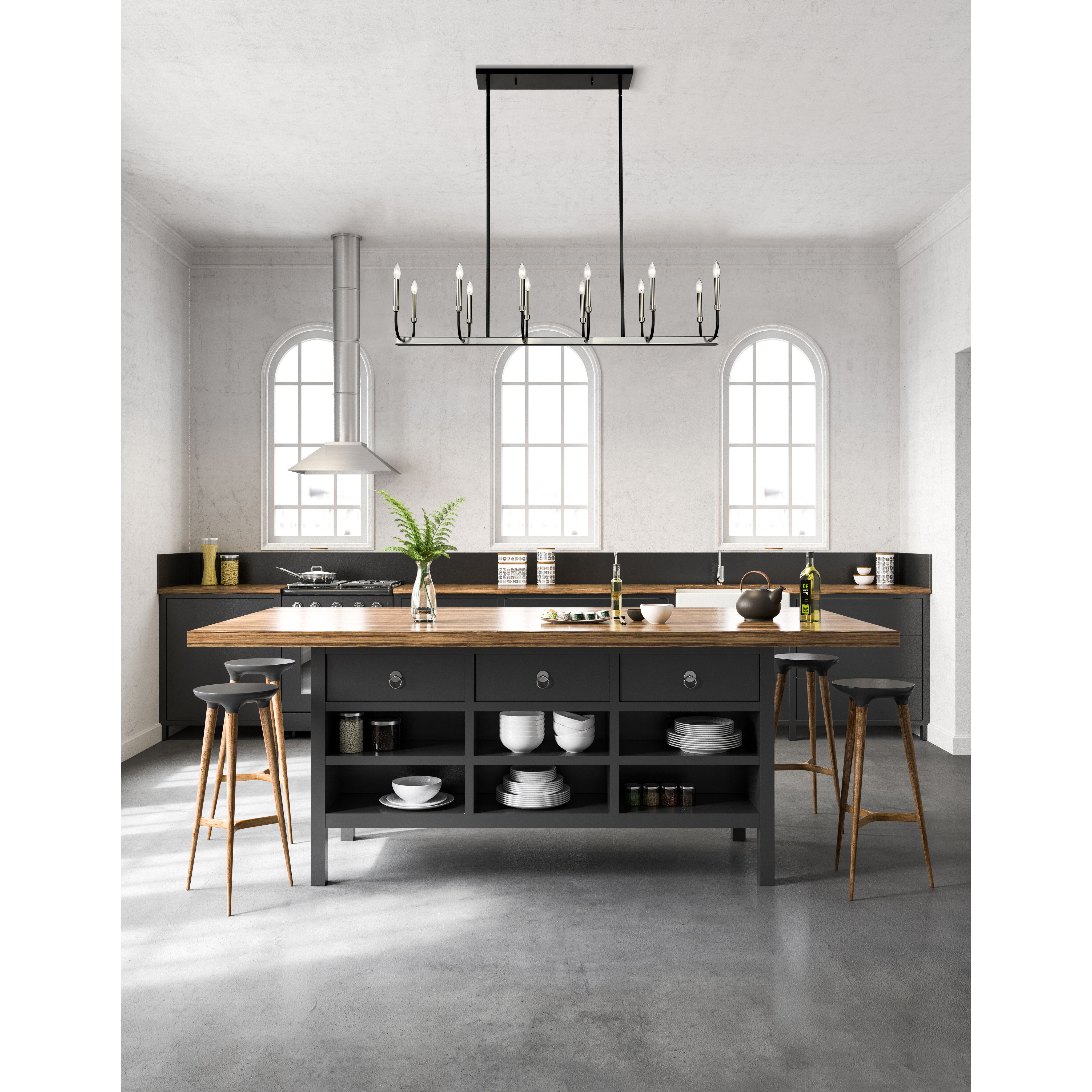 Haylie 12 Light 56 inch Matte Black and Brushed Nickel Linear Chandelier Ceiling Light