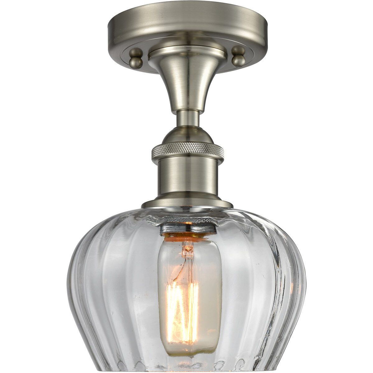 Ballston Fenton LED 7 inch Brushed Satin Nickel Semi-Flush Mount Ceiling Light in Clear Glass, Ballston