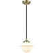 Nouveau Small Oxford LED 8 inch Black Antique Brass Mini Pendant Ceiling Light in Matte White Glass, Nouveau