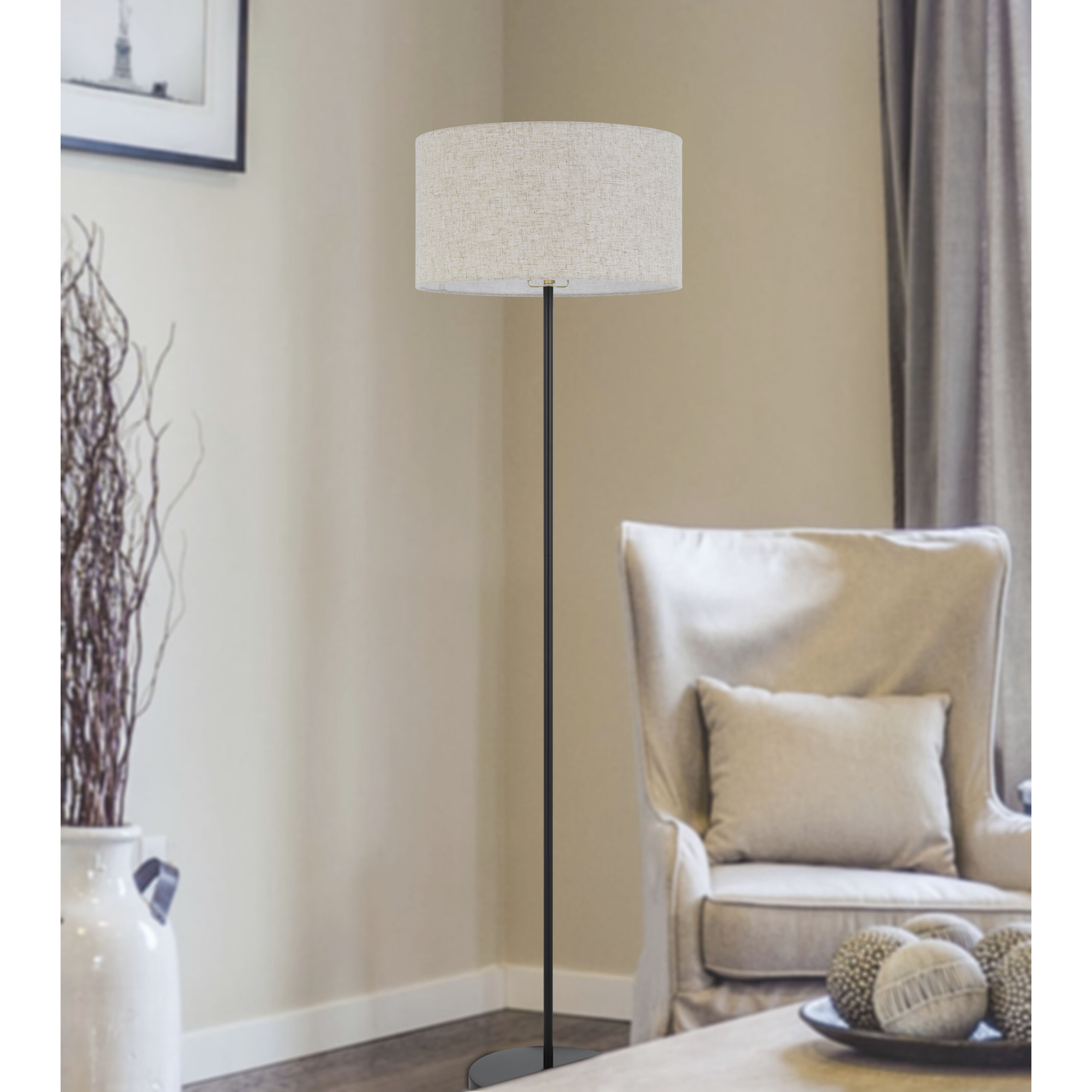 Cromwell 58.75 inch 150.00 watt Black Floor Lamp Portable Light in Burlap
