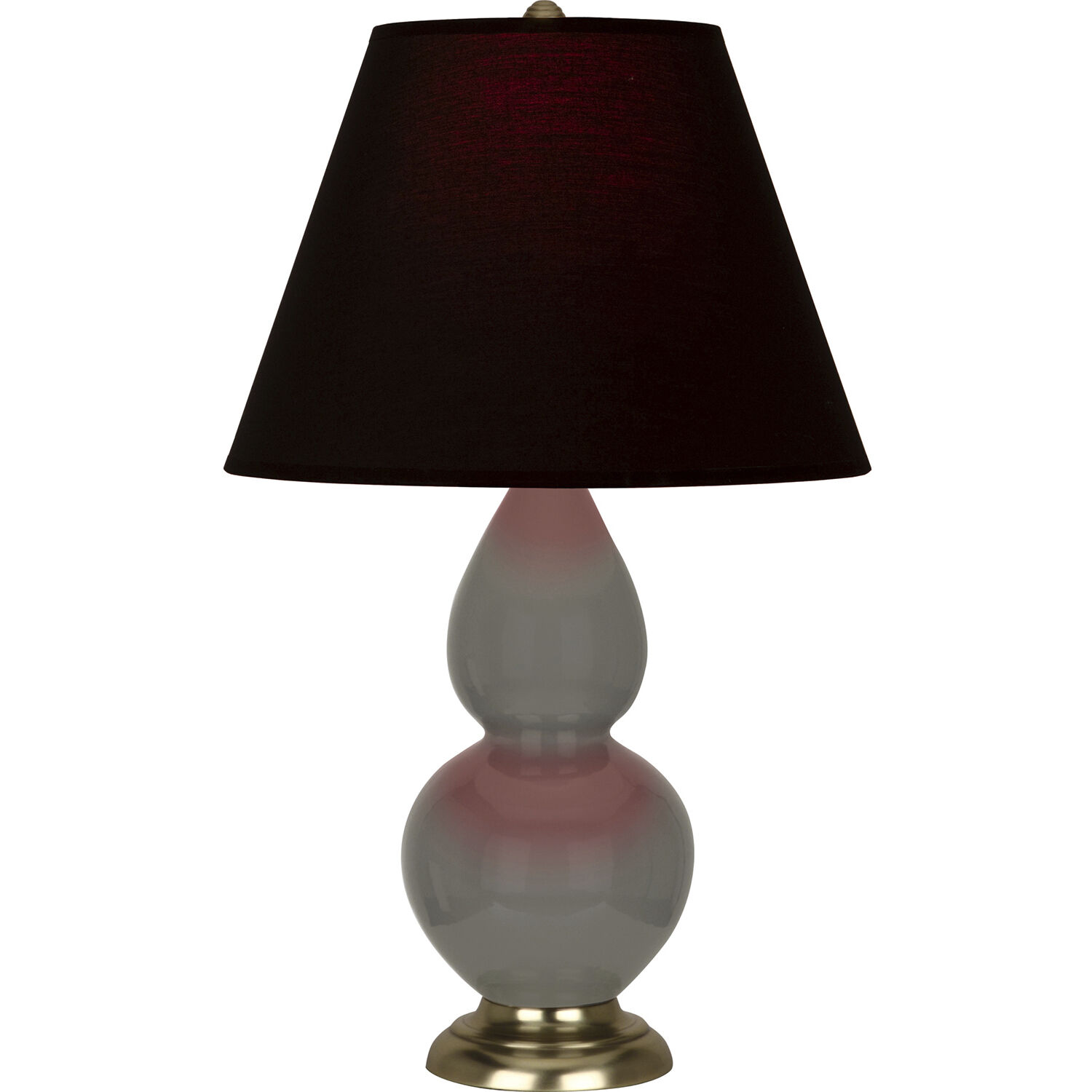 Small Double Gourd 22.75 inch 150 watt Ash Glazed Ceramic with Antique Brass Accent Lamp Portable Light in Ink Black with Rose Red