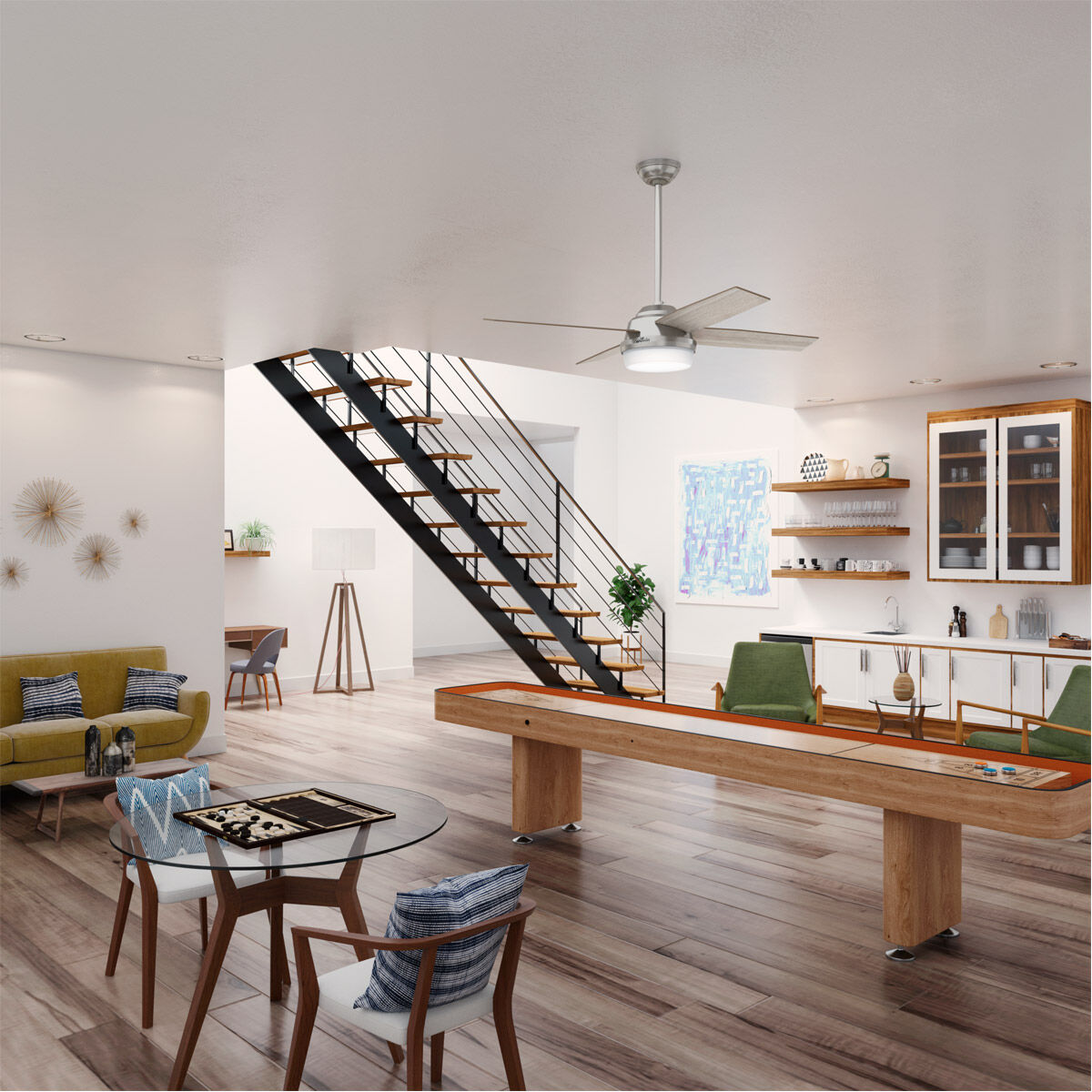 Dempsey 52 inch Brushed Nickel with Light Gray Oak/Natural Wood Blades Ceiling Fan