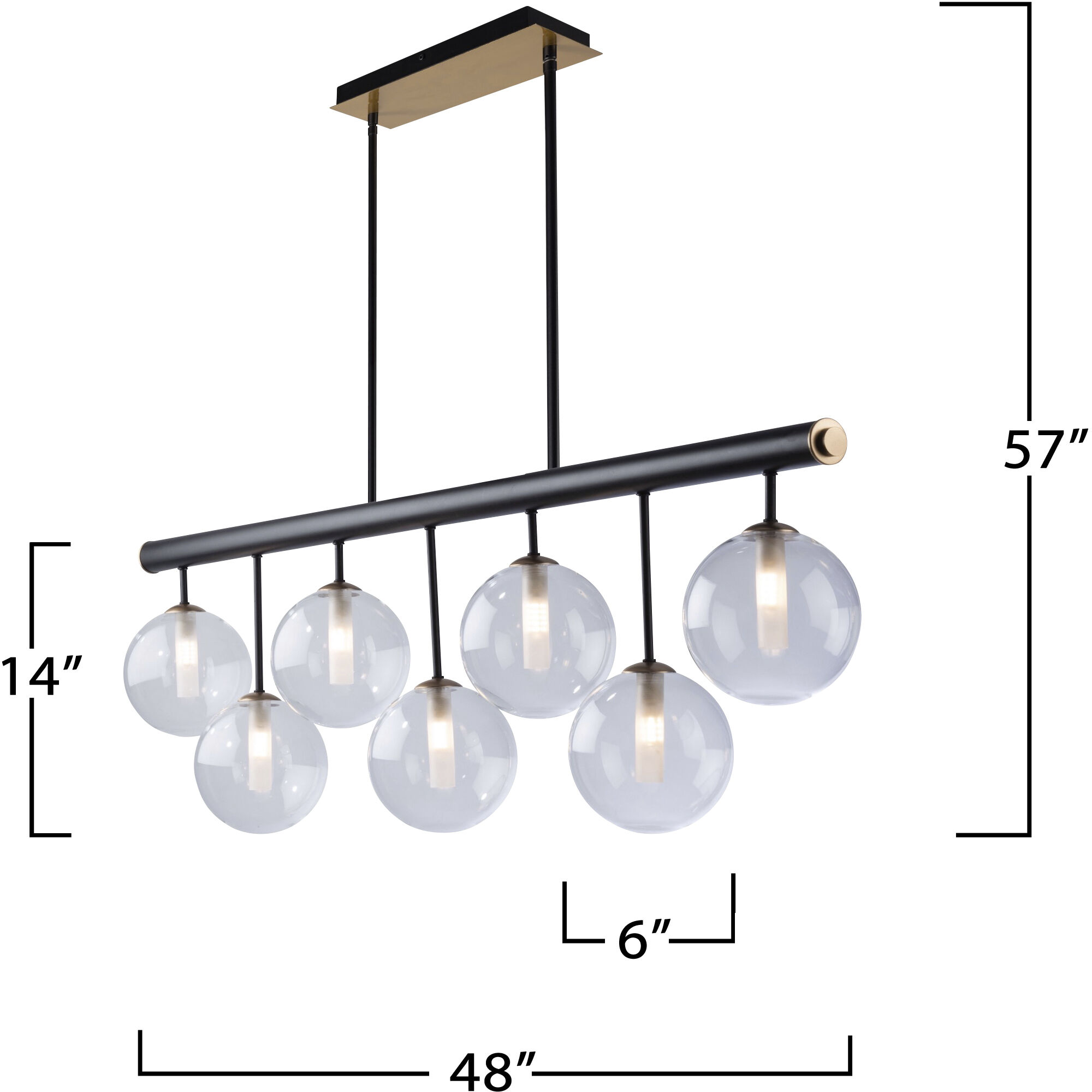 Aurelia 7 Light 48 inch Matte Black and Brass Island Light Ceiling Light