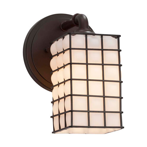 Wire Glass LED 6 inch Polished Chrome Wall Sconce Wall Light in 700 Lm LED, Grid with Clear Bubbles, Square with Flat Rim