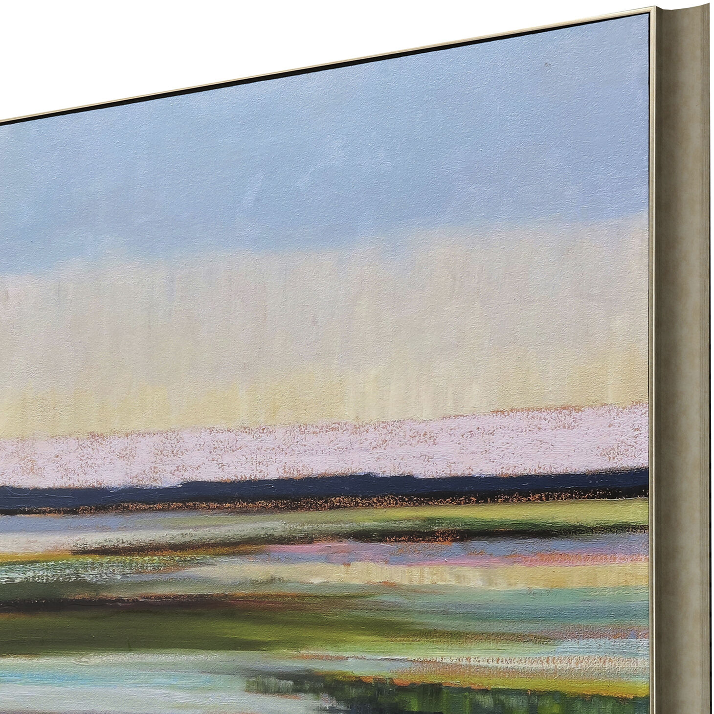 Waterside Blue and Green and Pink and Yellow Framed Art