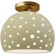 Perforated Globe Semi-Flush Ceiling Light in Brushed Brass, Replaceable Bulb, Vanilla Gloss, 10W x 9H, Form+Finish+Function